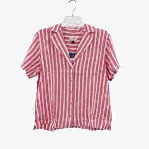 NEW Universal Thread Coral Striped Linen Blend Short Sleeve Button Down Size M